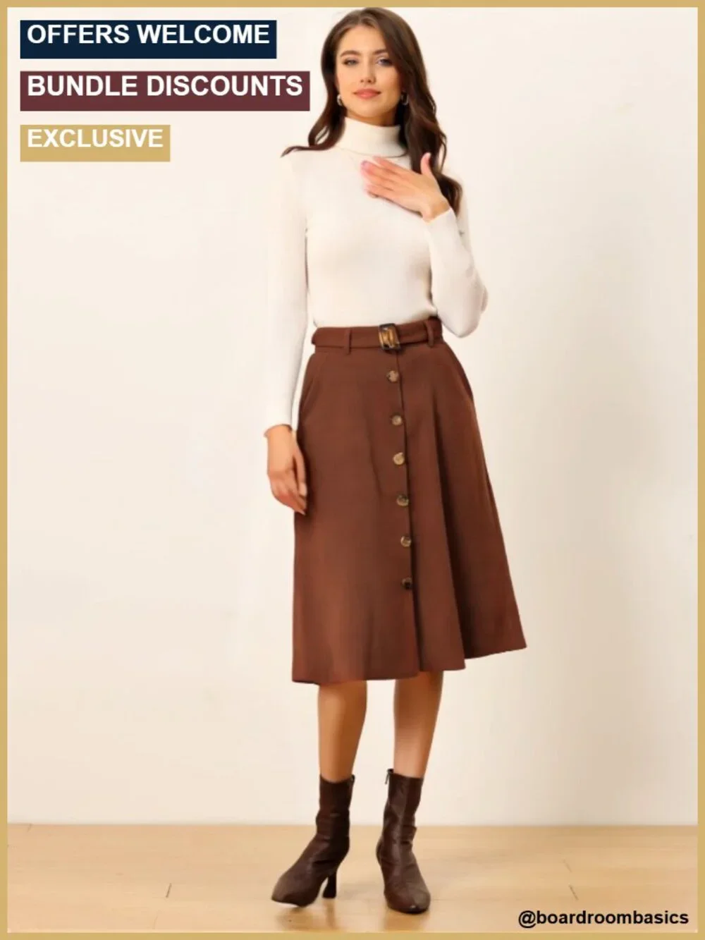 Allegra K Women's High Waist A-Line Corduroy Midi Skirt with Pockets & Belt